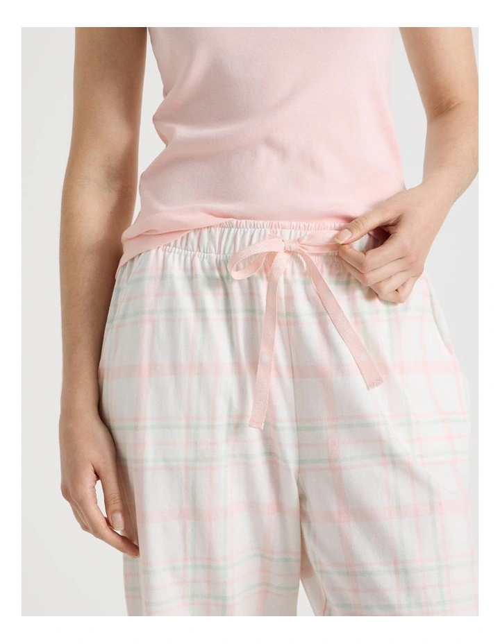 Cotton Knit 3/4 Pyjama Pant in White Check Print image 3