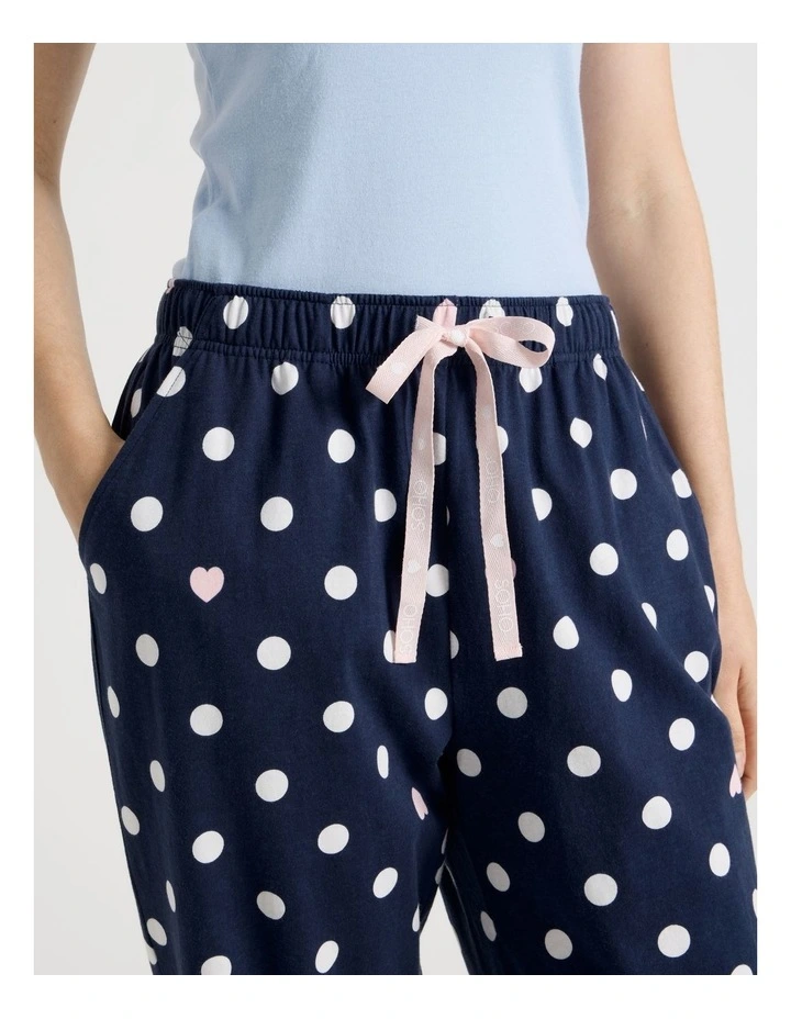 Cotton Knit 3/4 Pyjama Pant in Navy Spot Print image 3