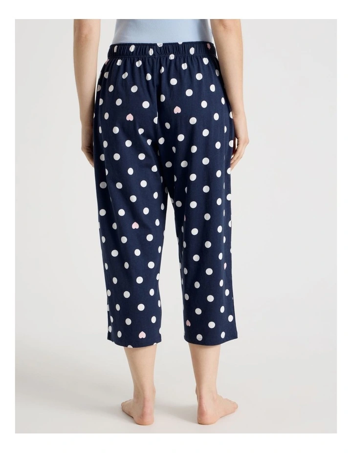Cotton Knit 3/4 Pyjama Pant in Navy Spot Print image 4