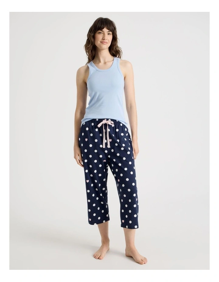 Cotton Knit 3/4 Pyjama Pant in Navy Spot Print image 5