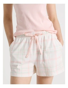 Cotton Knit Shortie in White Check