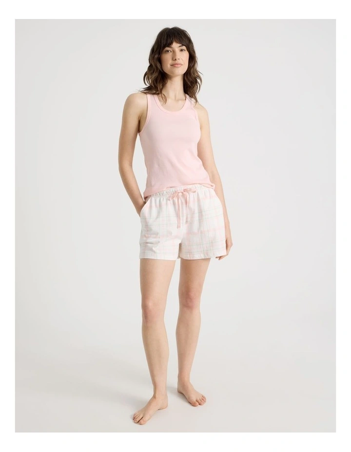 Cotton Knit Shortie in White Check image 2