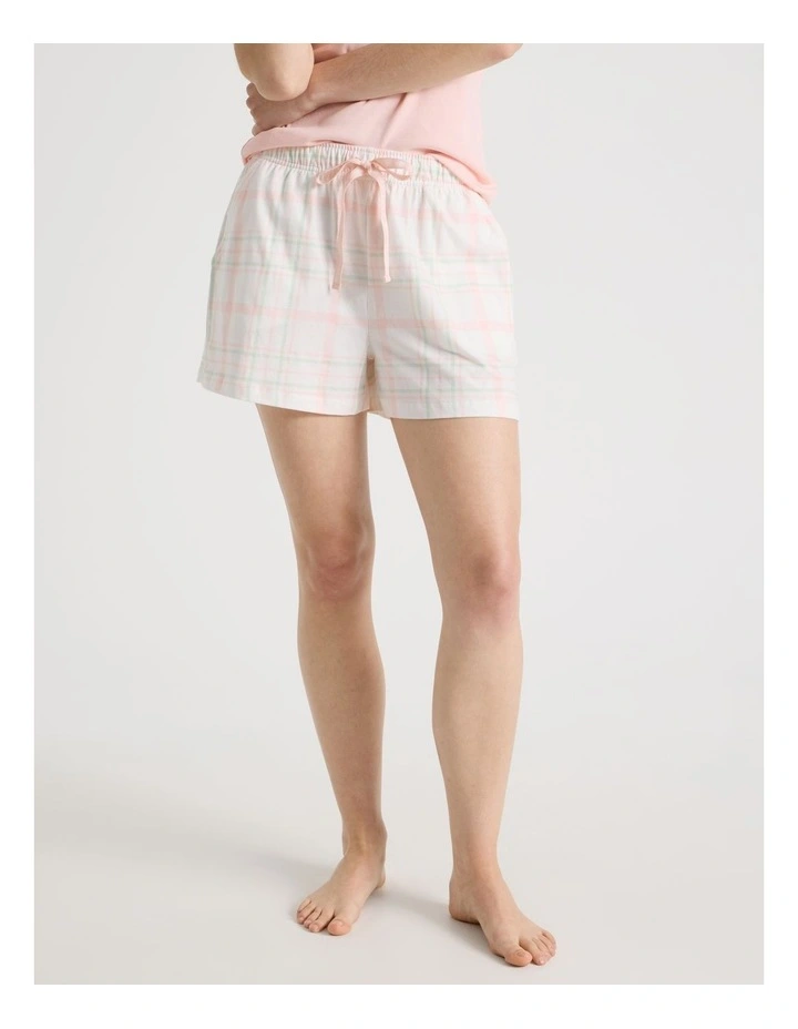 Cotton Knit Shortie in White Check image 3
