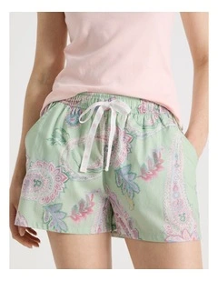 Cotton Woven Shortie in Mint Paisley