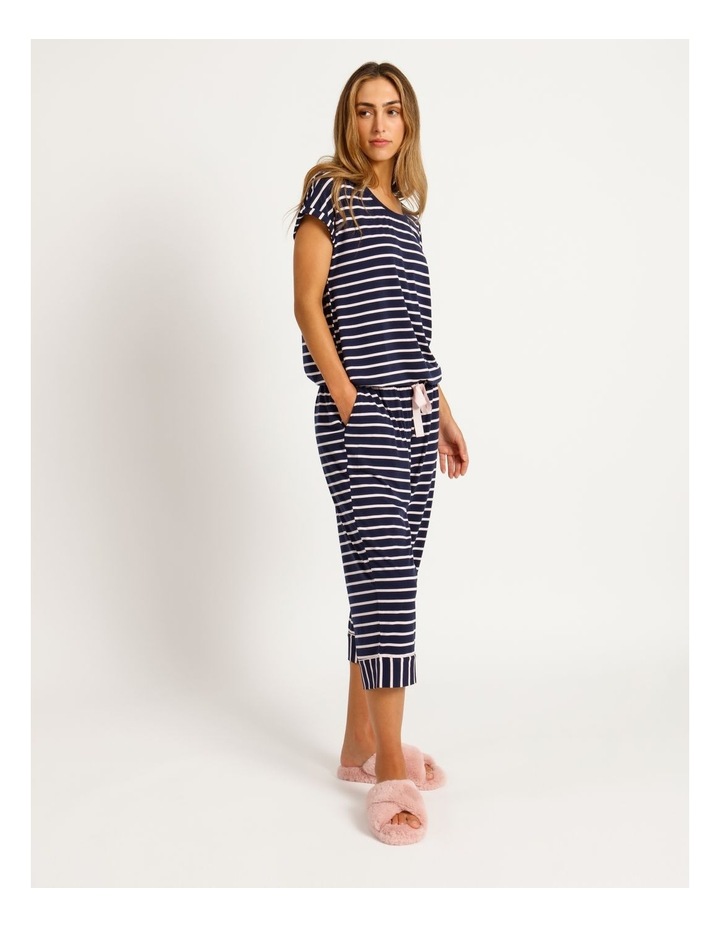 Soho Knit 3/4 Pj Pant Navy/Pink Stripe 