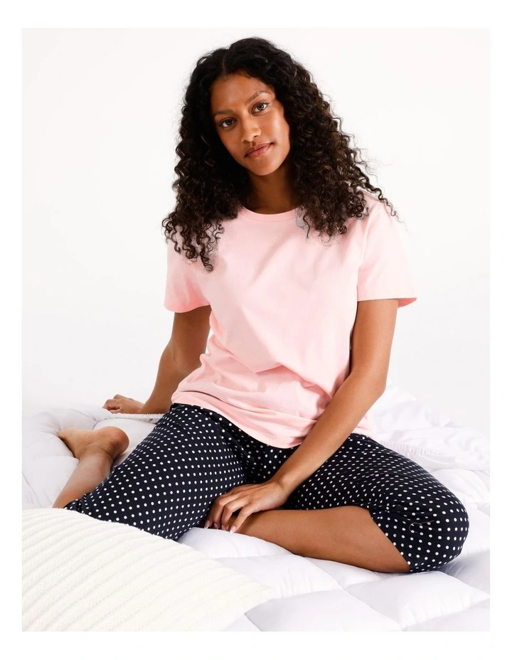 Cotton Knit Short Sleeve Sleep Top in Pink image 1