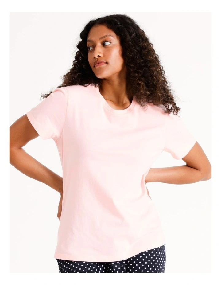 Cotton Knit Short Sleeve Sleep Top in Pink image 2