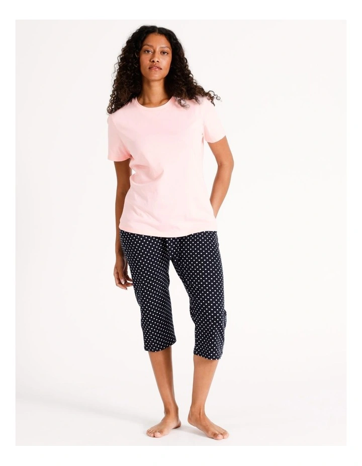 Cotton Knit Short Sleeve Sleep Top in Pink image 3