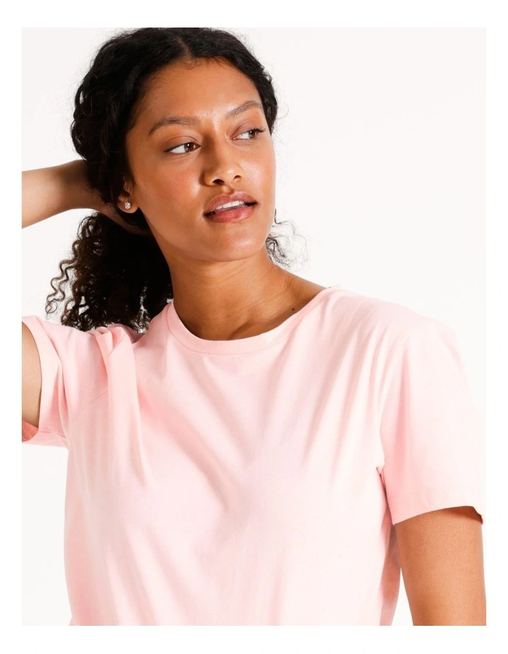Cotton Knit Short Sleeve Sleep Top in Pink image 4