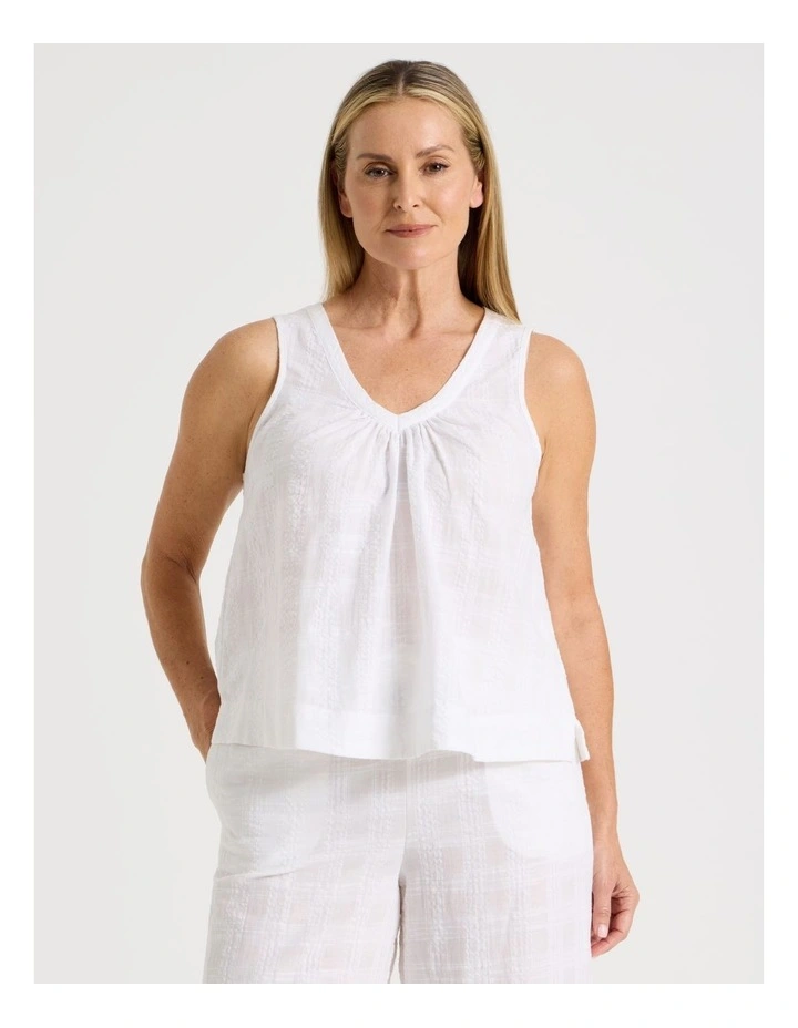 Seersucker Sleeveless Pyjama Top in White image 1