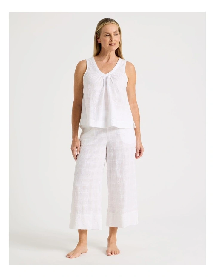 Seersucker Sleeveless Pyjama Top in White image 2