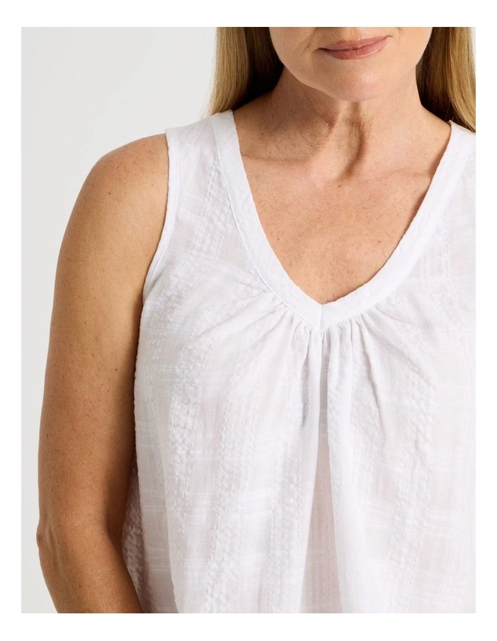 Seersucker Sleeveless Pyjama Top in White image 3