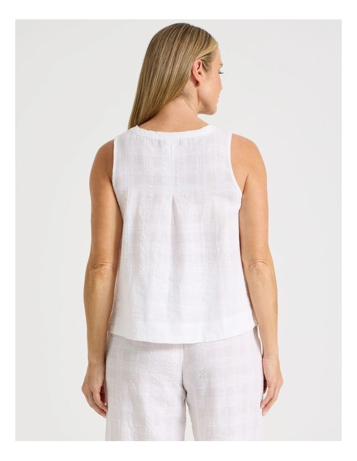 Seersucker Sleeveless Pyjama Top in White image 4
