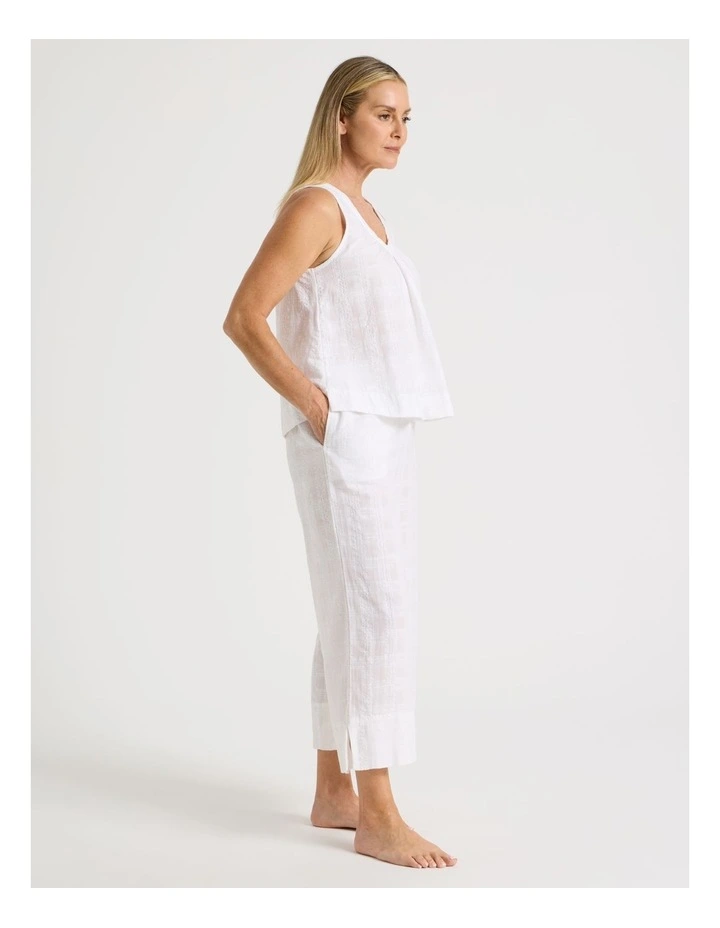 Seersucker Sleeveless Pyjama Top in White image 5