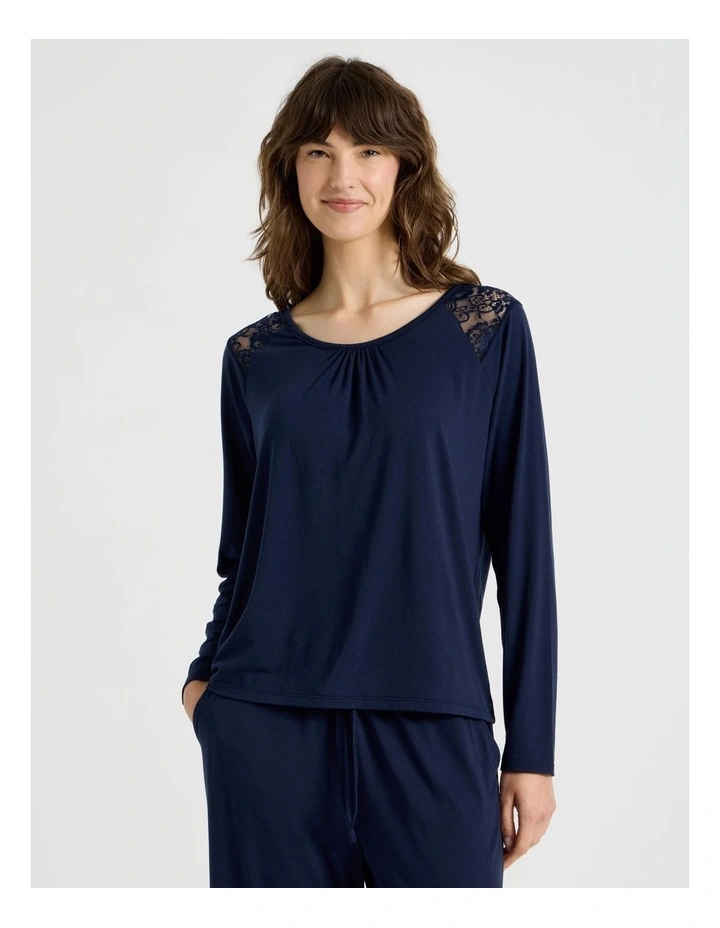 Lace Long Sleeve Top in Navy image 4