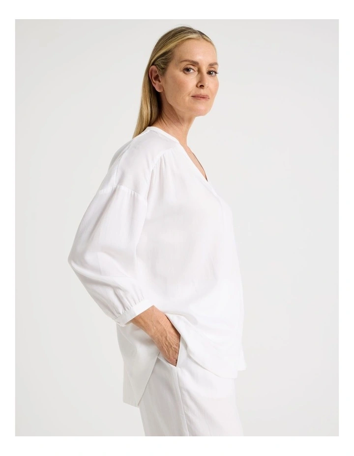 Woven V Neck Sleep Top in White image 1