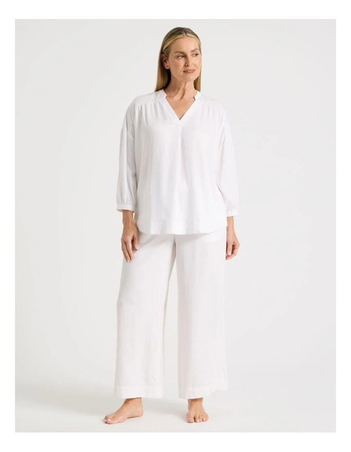 Woven V Neck Sleep Top in White image 2