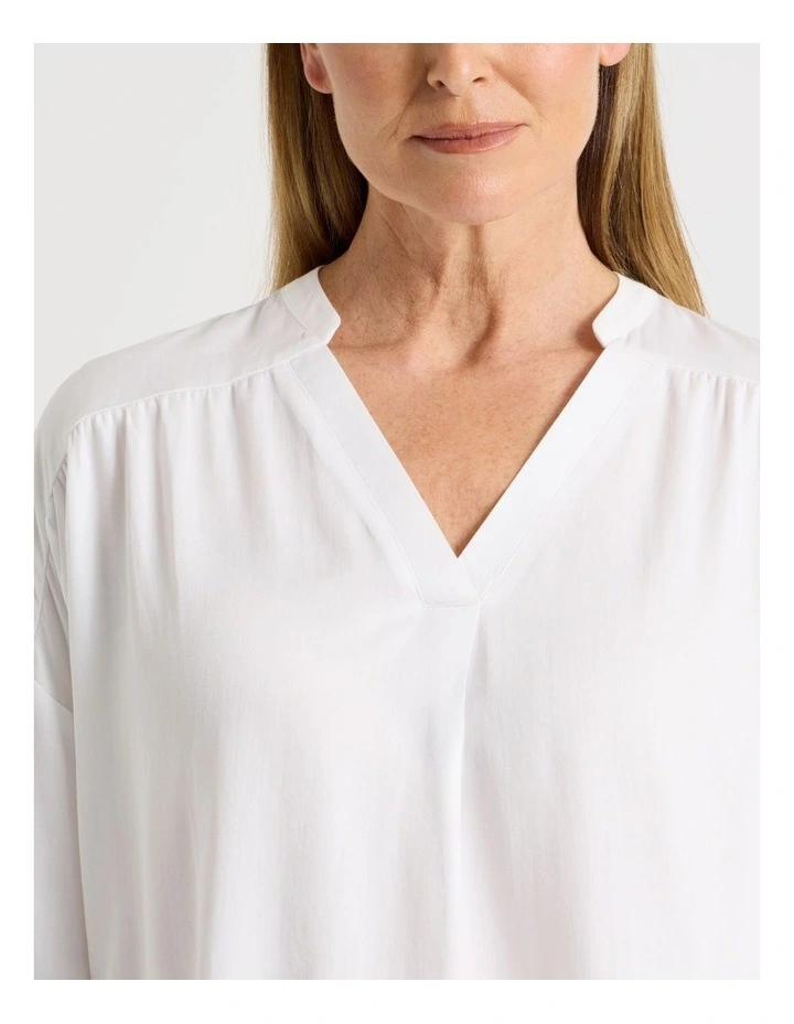 Woven V Neck Sleep Top in White image 4