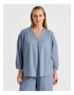 Woven V Neck Sleep Top in Coastal Blue