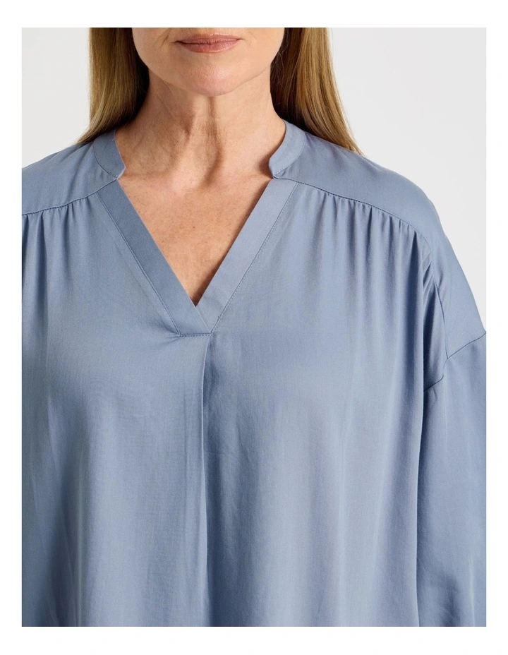 Woven V Neck Sleep Top in Coastal Blue image 3