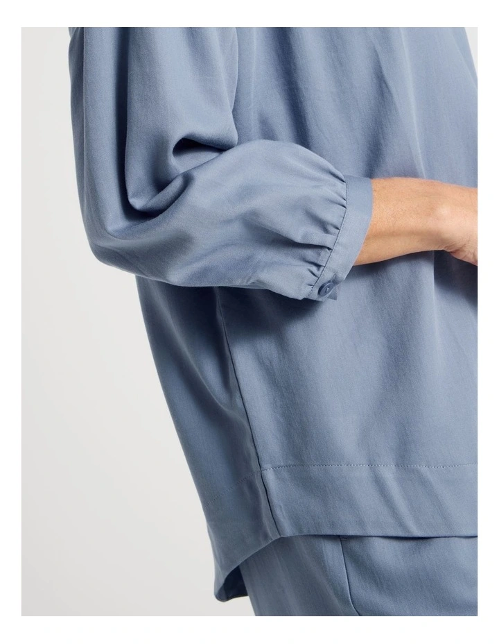 Woven V Neck Sleep Top in Coastal Blue image 4