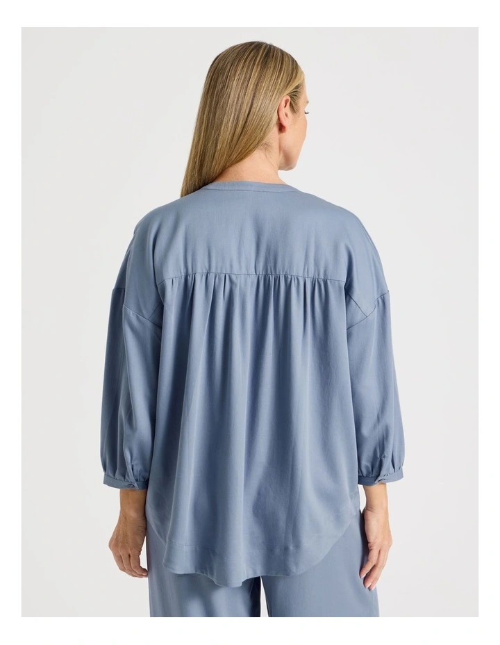 Woven V Neck Sleep Top in Coastal Blue image 5