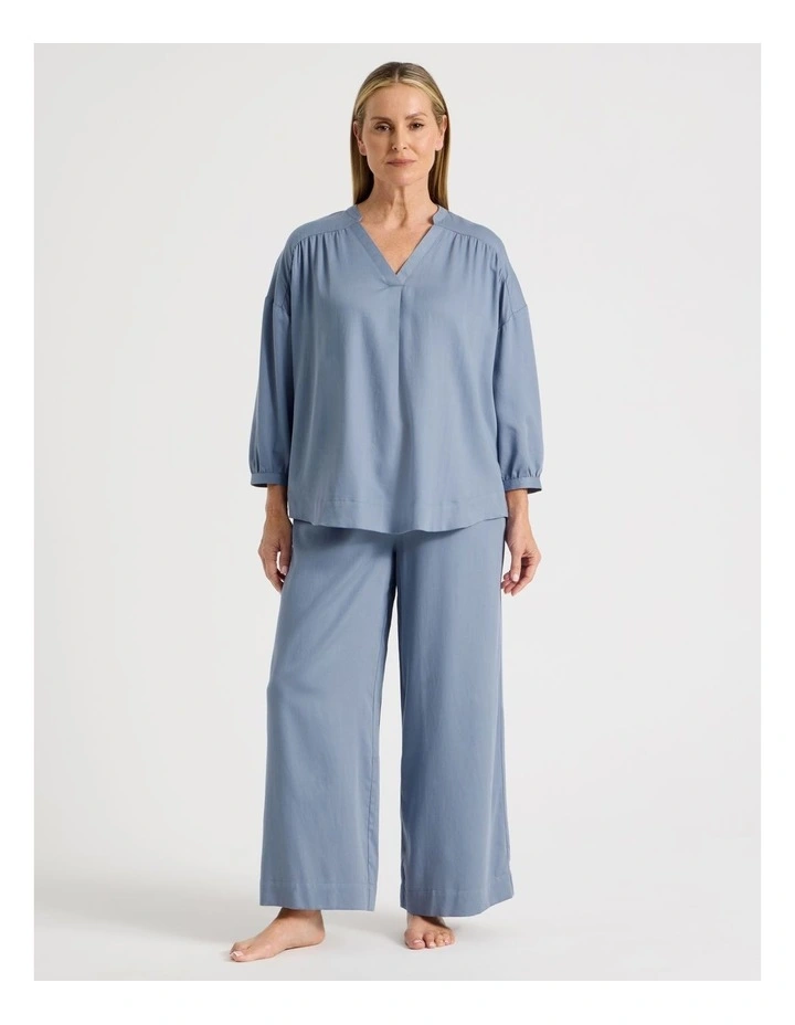 Woven V Neck Sleep Top in Coastal Blue image 6