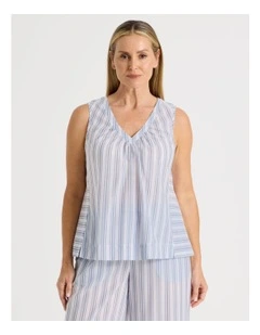 Woven Sleeveless Sleep Top in Winter Stripe