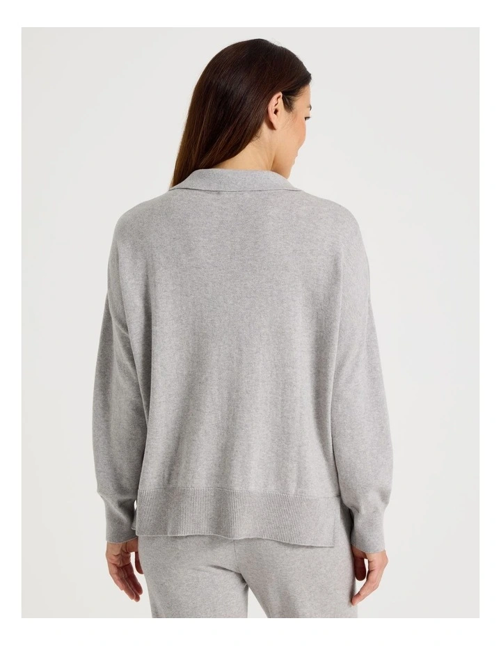 Collared Long Sleeve Knit Sleep Top in Grey Marle image 6