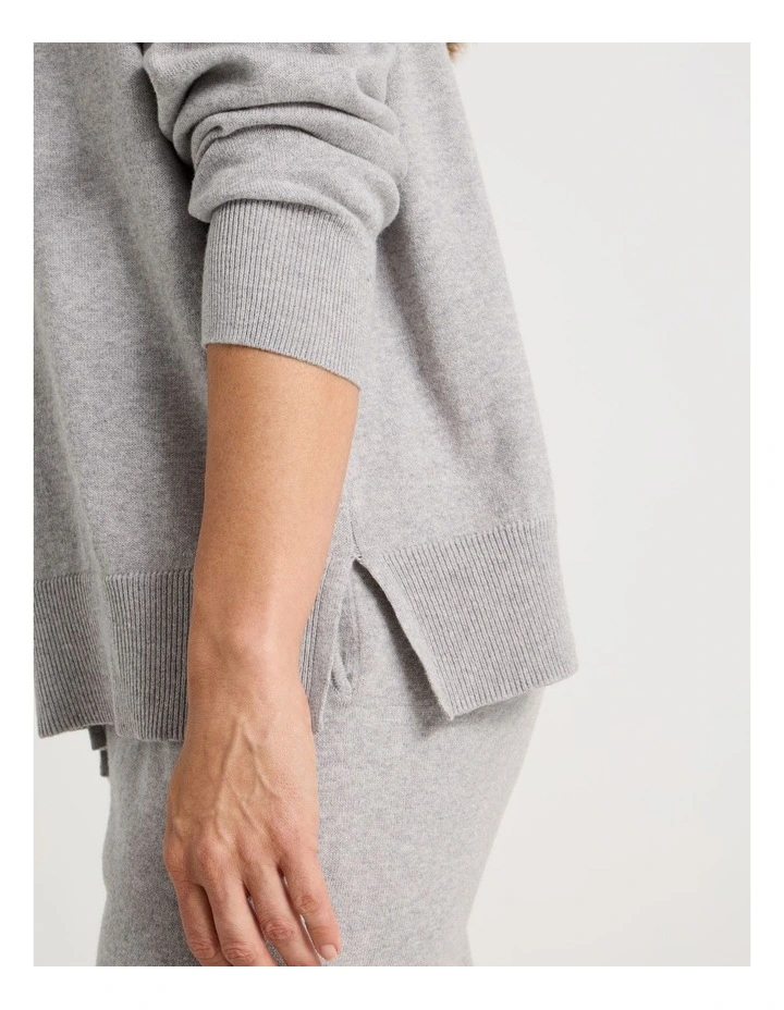 Collared Long Sleeve Knit Sleep Top in Grey Marle image 7
