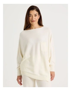 Cowl Neck Long Sleeve Knit Sleep Top in White