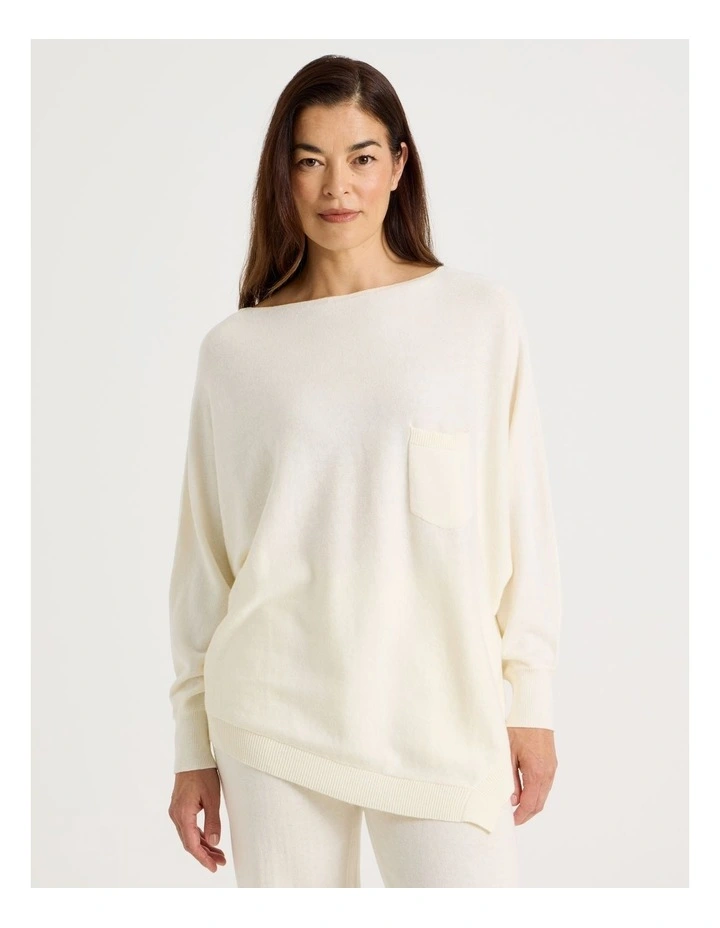 Cowl Neck Long Sleeve Knit Sleep Top in White image 1