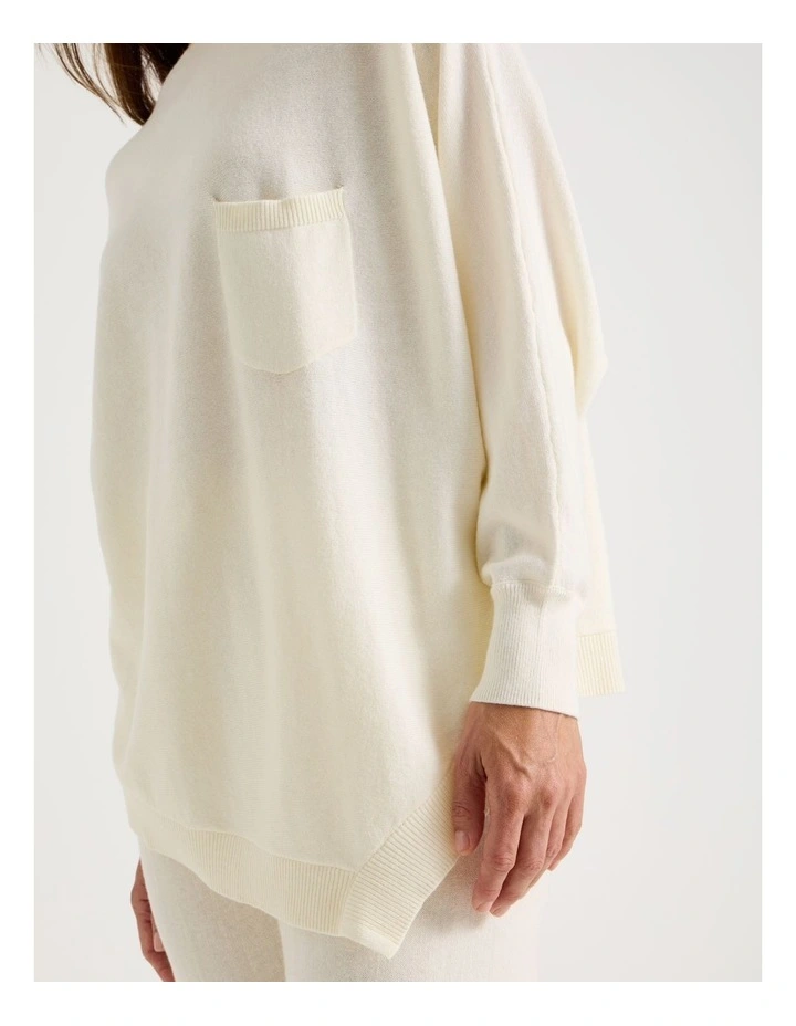 Cowl Neck Long Sleeve Knit Sleep Top in White image 2