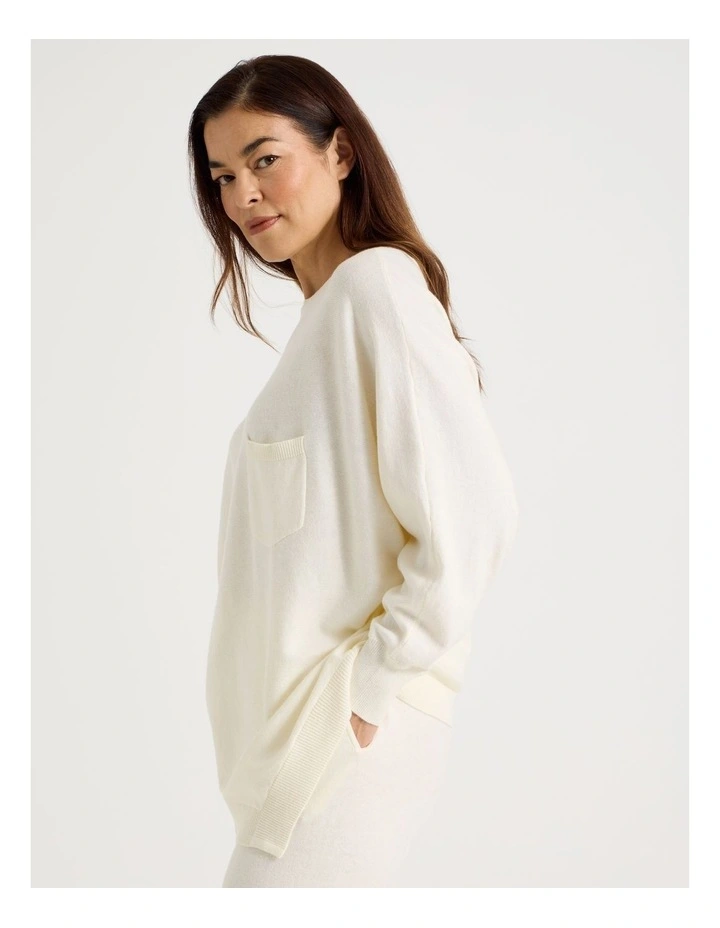 Cowl Neck Long Sleeve Knit Sleep Top in White image 3