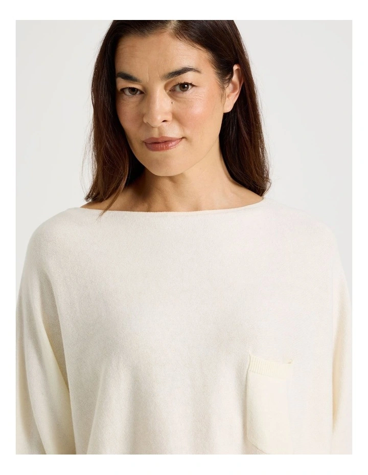 Cowl Neck Long Sleeve Knit Sleep Top in White image 4