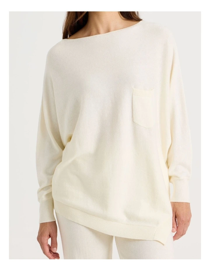 Cowl Neck Long Sleeve Knit Sleep Top in White image 5