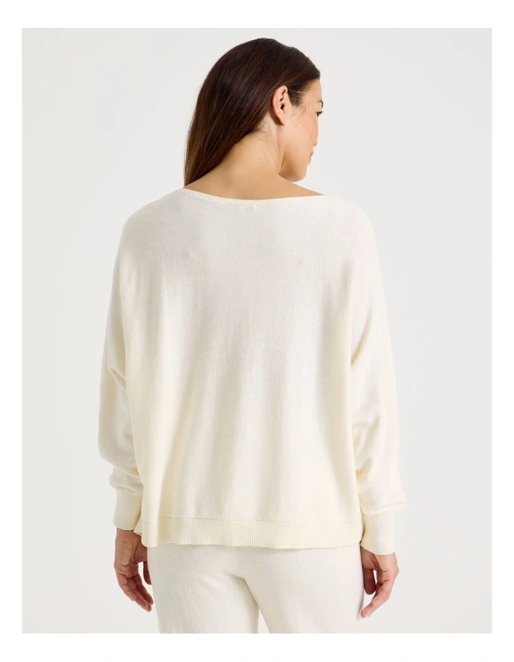 Cowl Neck Long Sleeve Knit Sleep Top in White image 6