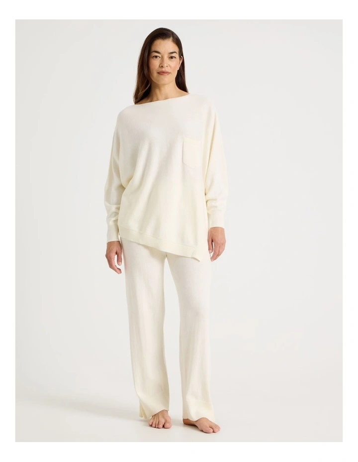 Cowl Neck Long Sleeve Knit Sleep Top in White image 7