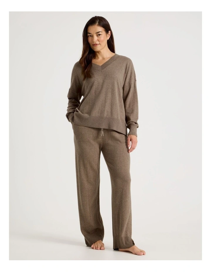 V-Neck Long Sleeve Knit Sleep Top in Malt Marle image 3