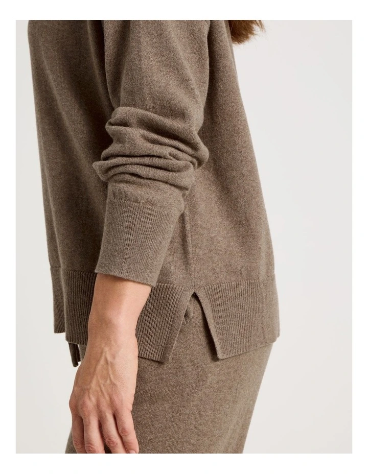 V-Neck Long Sleeve Knit Sleep Top in Malt Marle image 5