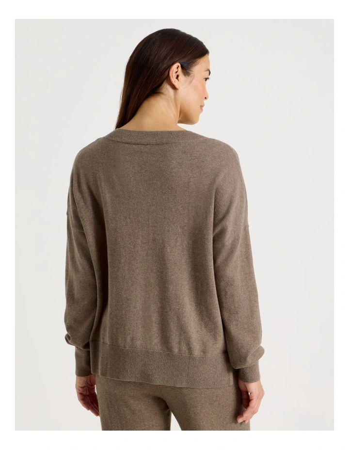 V-Neck Long Sleeve Knit Sleep Top in Malt Marle image 6