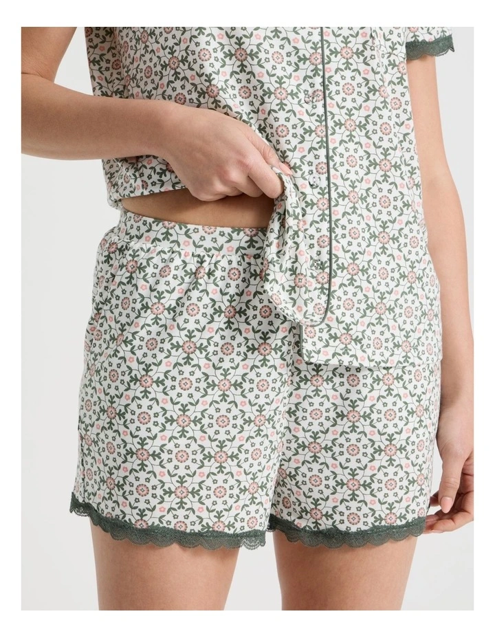 Everyday Lace Short Sleeve Short Leg Pyjama Set in Laurel Green Tile Print image 4