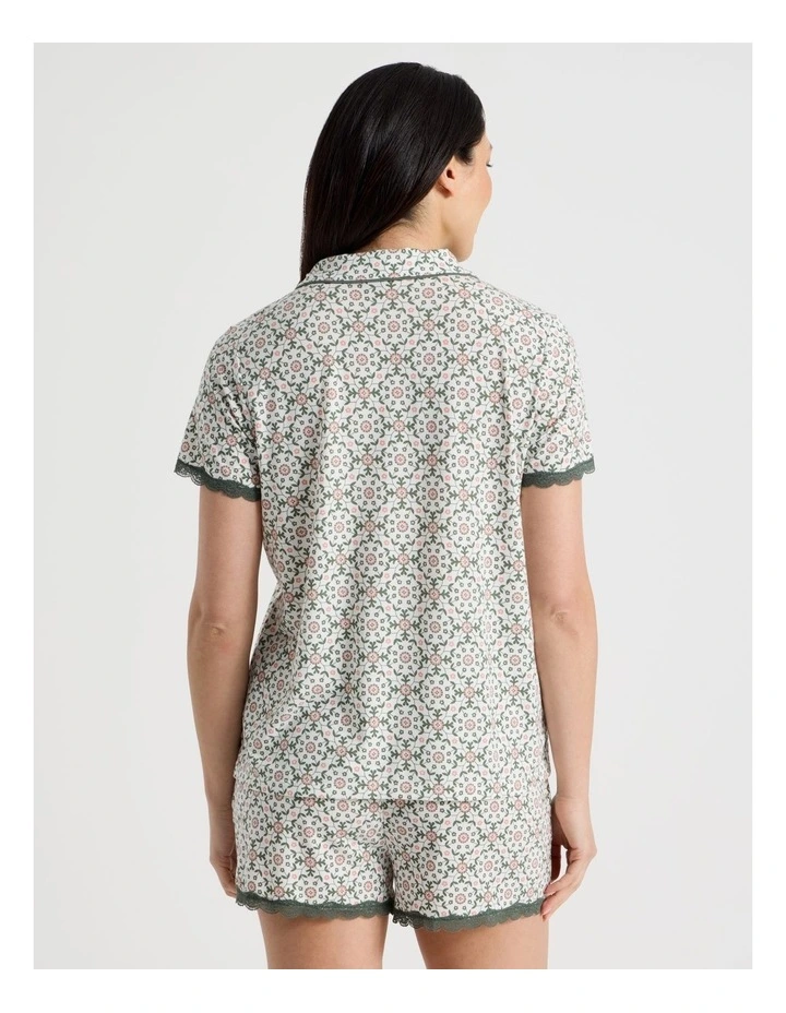 Everyday Lace Short Sleeve Short Leg Pyjama Set in Laurel Green Tile Print image 5