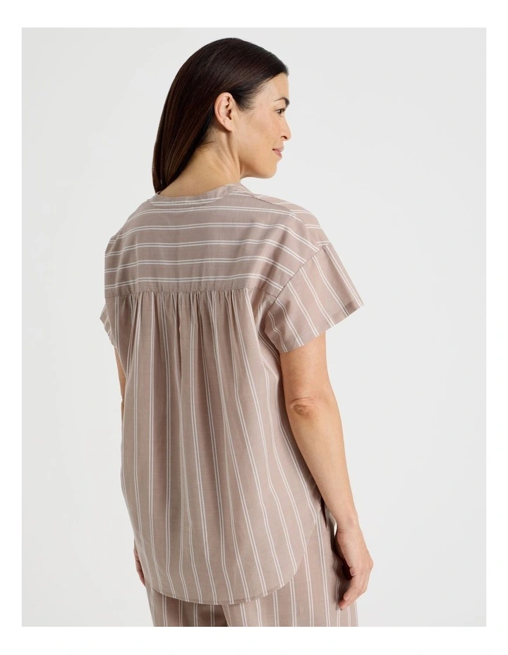 Relax Woven Button Up Short Sleeve Sleep Top in Ginger Stripe image 5