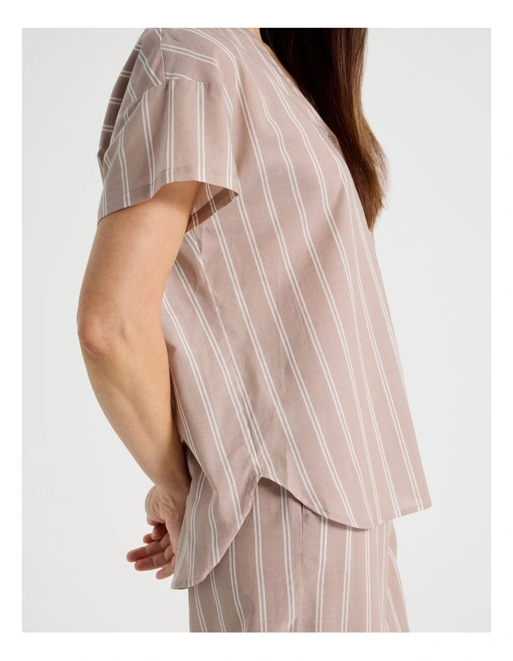 Relax Woven Button Up Short Sleeve Sleep Top in Ginger Stripe image 6