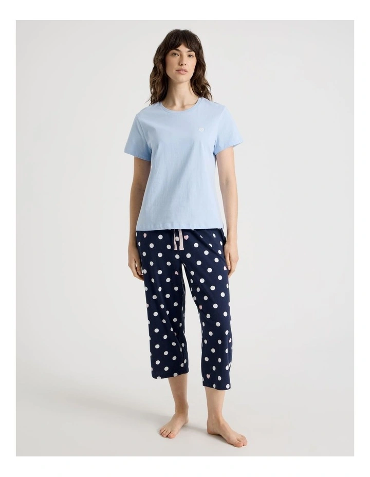 Cotton Knit Short Sleeve T-shirt in Soft Blue image 3