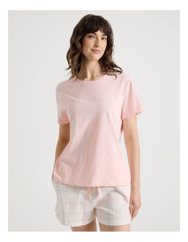 Cotton Knit Short Sleeve T-shirt in Pink image 2