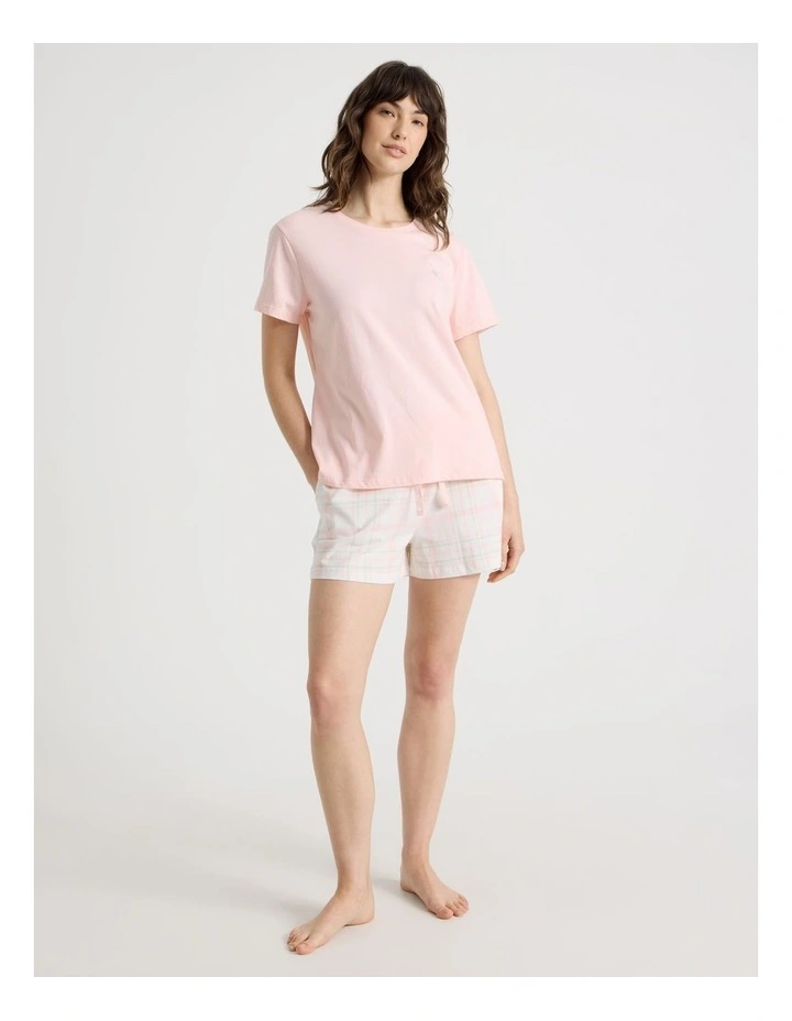 Cotton Knit Short Sleeve T-shirt in Pink image 3