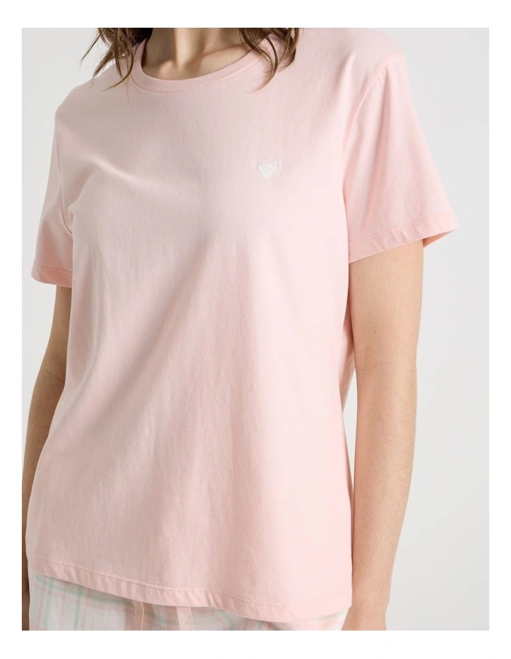 Cotton Knit Short Sleeve T-shirt in Pink image 4