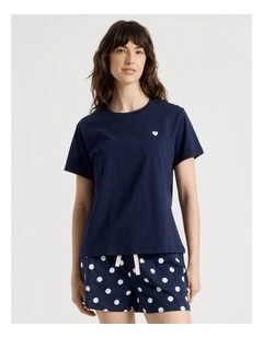 Cotton Knit Short Sleeve T-shirt in Navy
